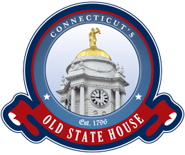 Image shows the logo of the Old State House, which includes the building's gold dome.