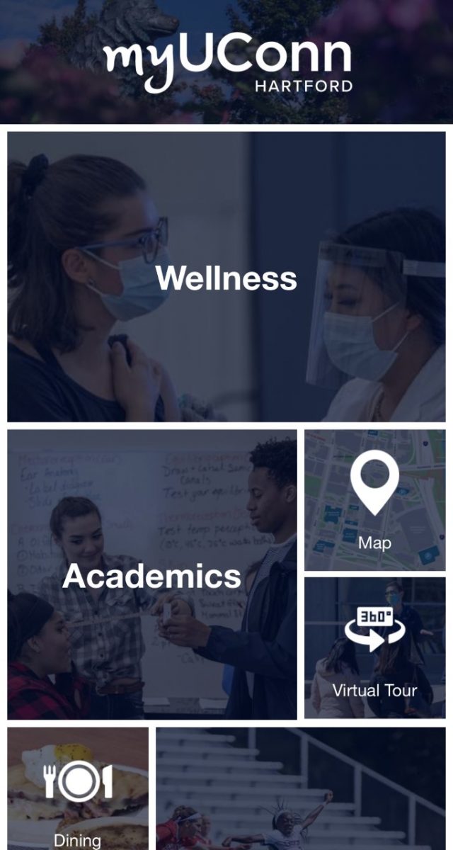 The image is a screenshot of the home page of myUConn-Hartford.
